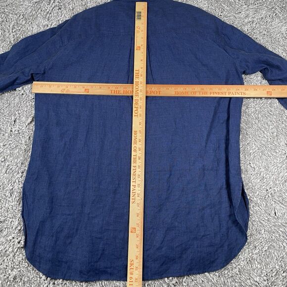 Banana Republic 100% Linen Shirt Men's Medium Navy Blue Long Sleeve Preppy - Picture 4 of 4